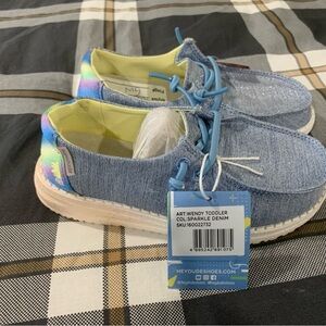 Hey Dude Kids Sparkle Denim Sneakers - Blue and Rainbow size 10